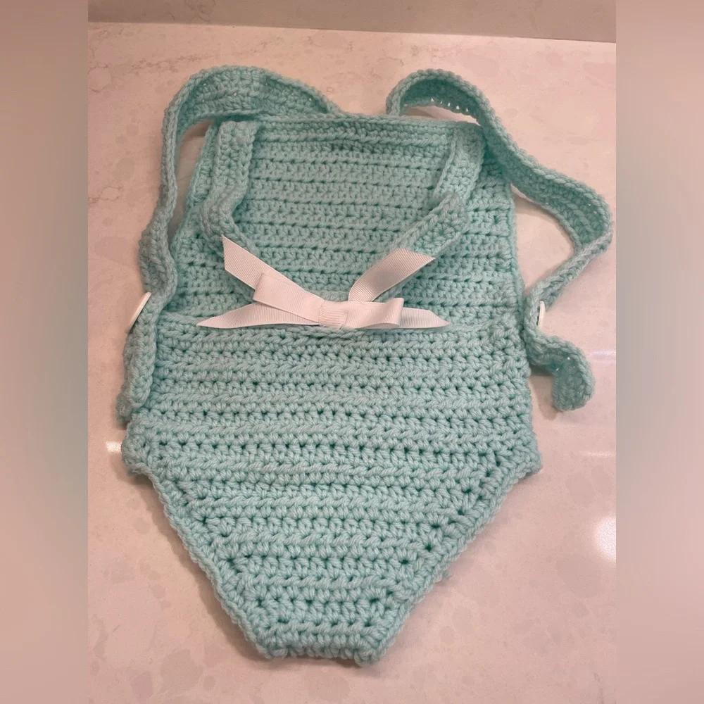 Beautiful Crochet Aqua Blue Onesie Romper Body Suit  6-12 Months Spring‎ /Summer